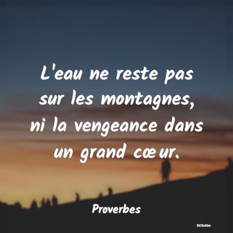 image de citation: L'eau ne reste pas sur les montagnes, ni la vengeance dans un grand cœur.