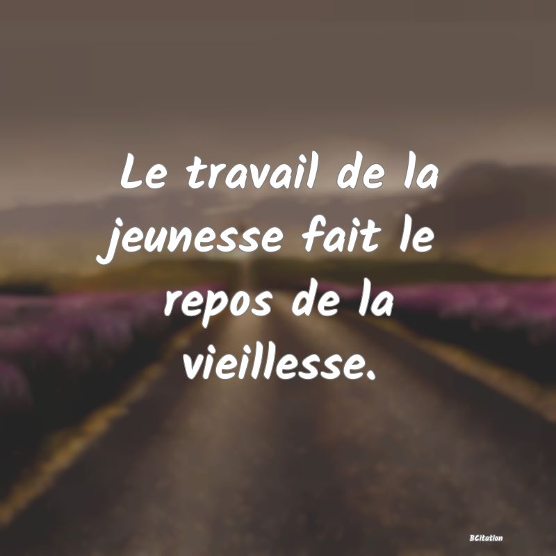 Belle Citation - Le travail de la jeunesse fait le repos de la vieillesse. - 