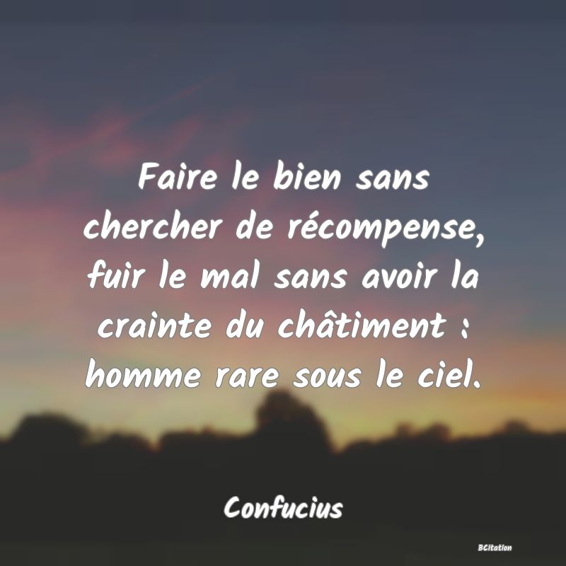 image de citation: Faire le bien sans chercher de récompense, fuir le mal sans avoir la crainte du châtiment : homme rare sous le ciel.