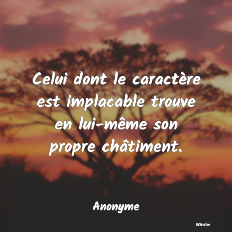 image de citation: Celui dont le caractère est implacable trouve en lui-même son propre châtiment.