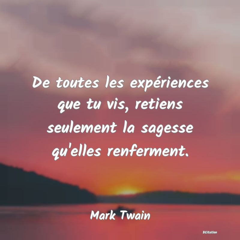 image de citation: De toutes les expériences que tu vis, retiens seulement la sagesse qu'elles renferment.