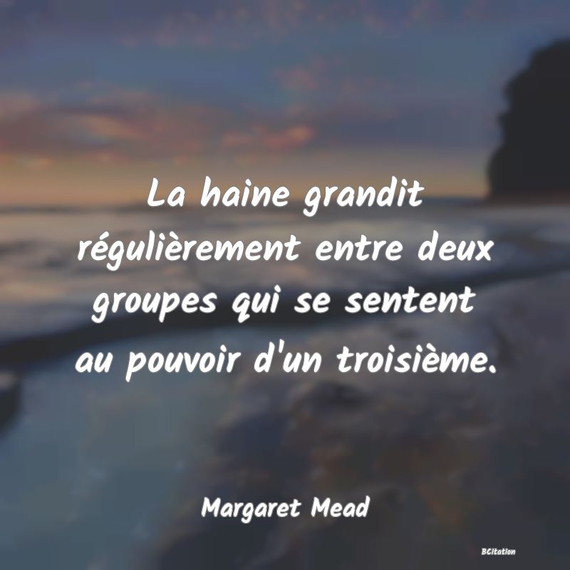 image de citation: La haine grandit régulièrement entre deux groupes qui se sentent au pouvoir d'un troisième.