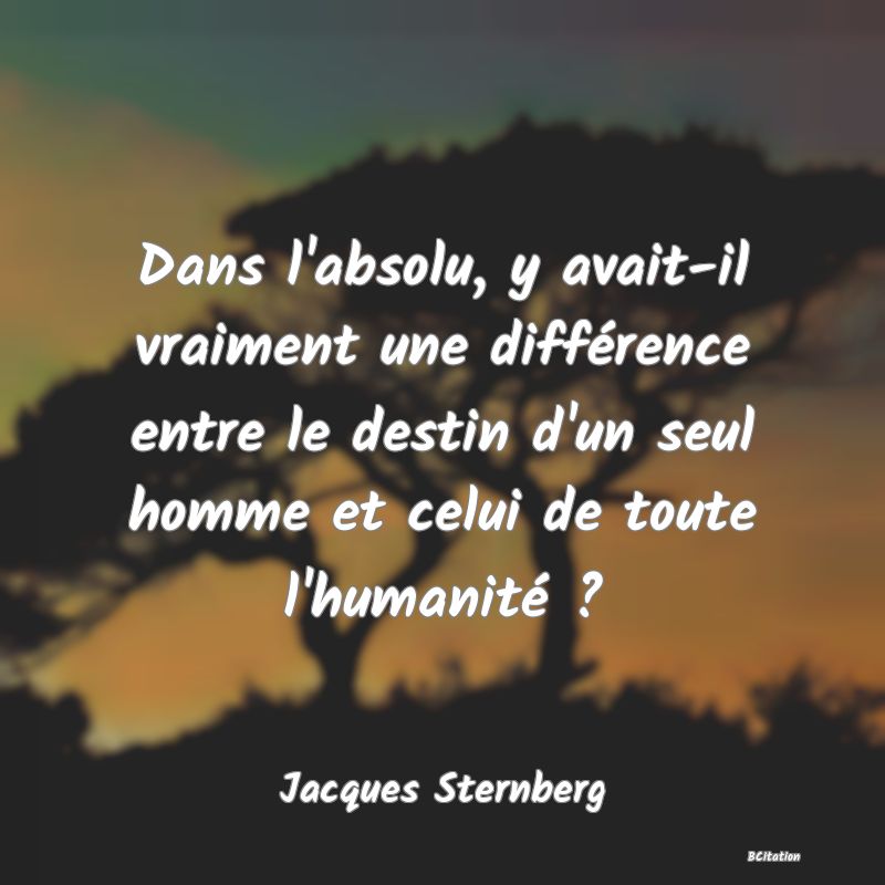 image de citation: Dans l'absolu, y avait-il vraiment une différence entre le destin d'un seul homme et celui de toute l'humanité ?