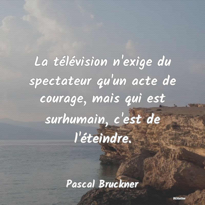 Belle Citation - La télévision n'exige du spectateur qu'un acte de courage, mais qui est surhumain, c'est de l'éteindre. - Pascal Bruckner