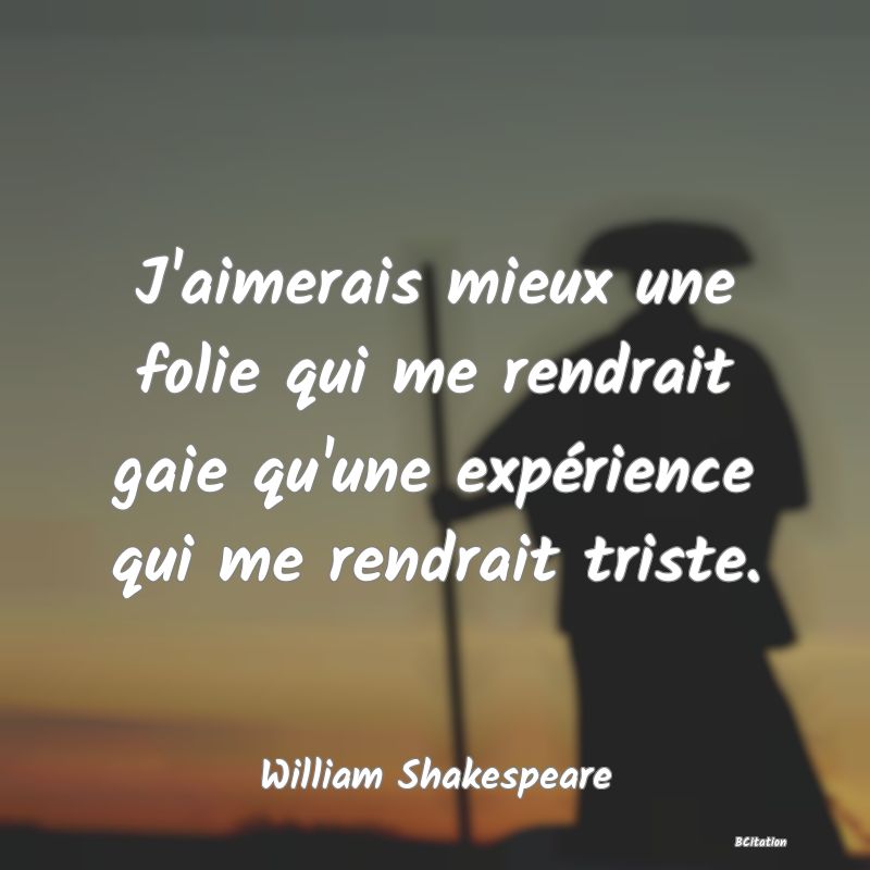 image de citation: J'aimerais mieux une folie qui me rendrait gaie qu'une expérience qui me rendrait triste.