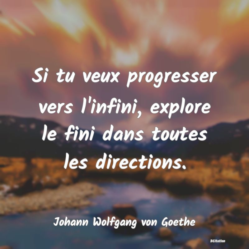 Belle Citation - Si tu veux progresser vers l'infini, explore le fini dans toutes les directions. - Johann Wolfgang von Goethe