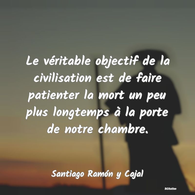 image de citation: Le véritable objectif de la civilisation est de faire patienter la mort un peu plus longtemps à la porte de notre chambre.