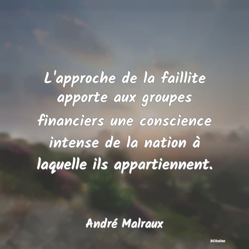 image de citation: L'approche de la faillite apporte aux groupes financiers une conscience intense de la nation à laquelle ils appartiennent.