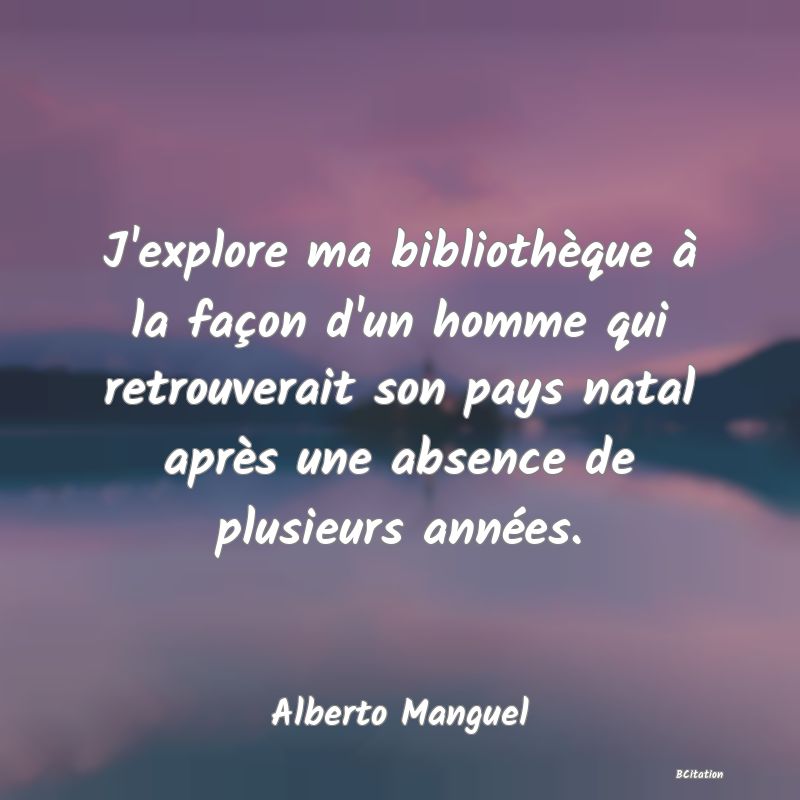 image de citation: J'explore ma bibliothèque à la façon d'un homme qui retrouverait son pays natal après une absence de plusieurs années.