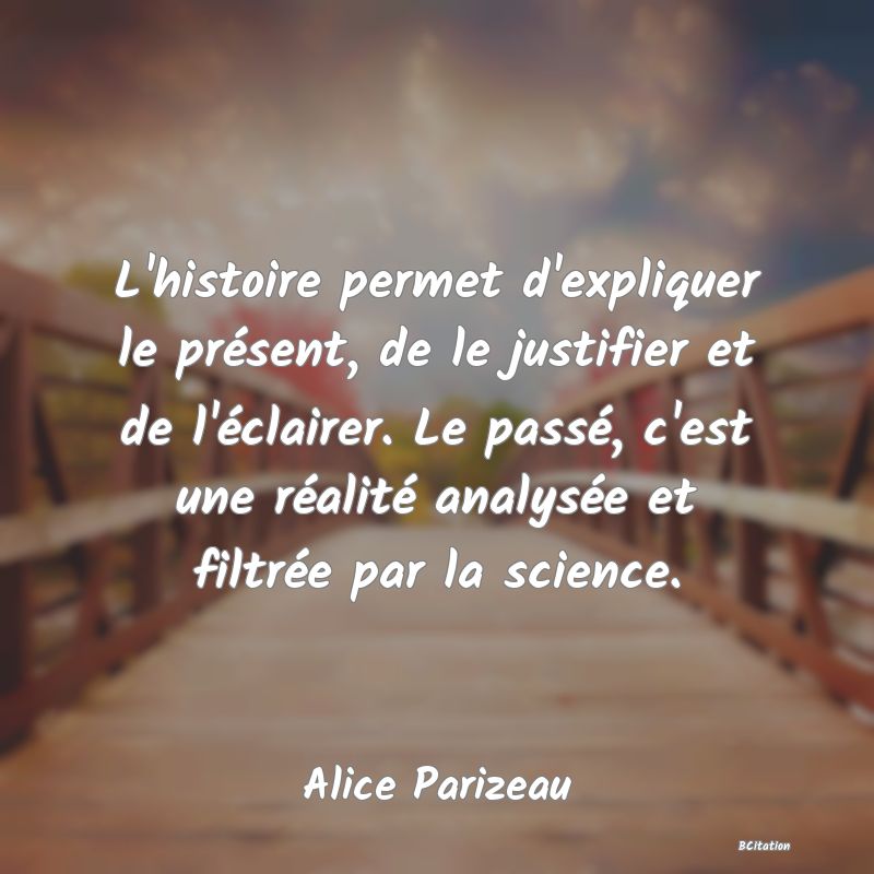image de citation: L'histoire permet d'expliquer le présent, de le justifier et de l'éclairer. Le passé, c'est une réalité analysée et filtrée par la science.