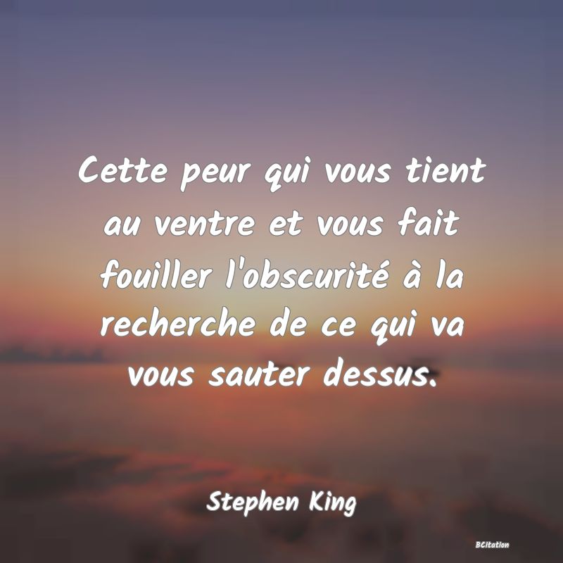 image de citation: Cette peur qui vous tient au ventre et vous fait fouiller l'obscurité à la recherche de ce qui va vous sauter dessus.