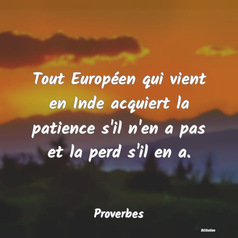 image de citation: Tout Européen qui vient en Inde acquiert la patience s'il n'en a pas et la perd s'il en a.