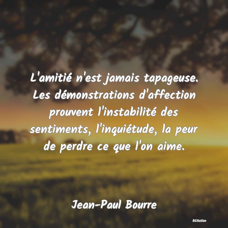 image de citation: L'amitié n'est jamais tapageuse. Les démonstrations d'affection prouvent l'instabilité des sentiments, l'inquiétude, la peur de perdre ce que l'on aime.