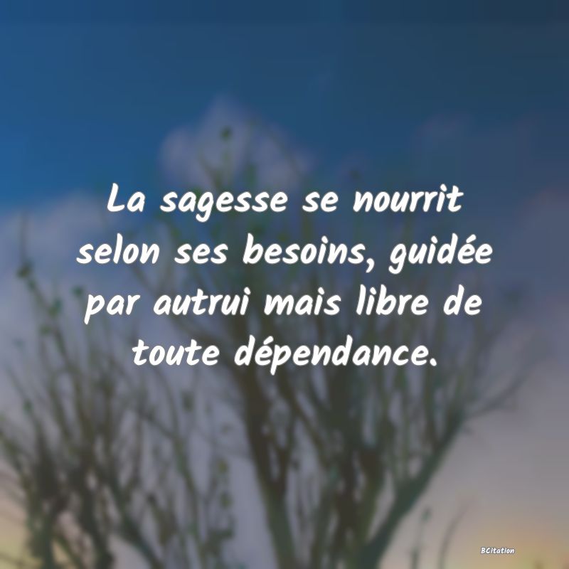 image de citation: La sagesse se nourrit selon ses besoins, guidée par autrui mais libre de toute dépendance.