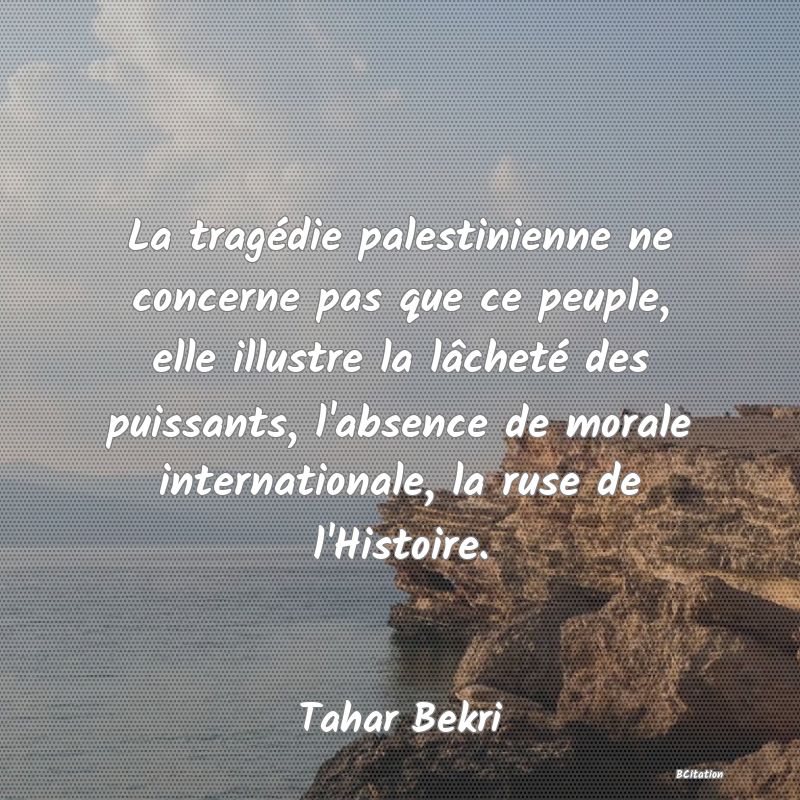 image de citation: La tragédie palestinienne ne concerne pas que ce peuple, elle illustre la lâcheté des puissants, l'absence de morale internationale, la ruse de l'Histoire.