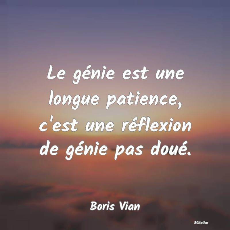 Belle Citation - Le génie est une longue patience, c'est une réflexion de génie pas doué. - Boris Vian