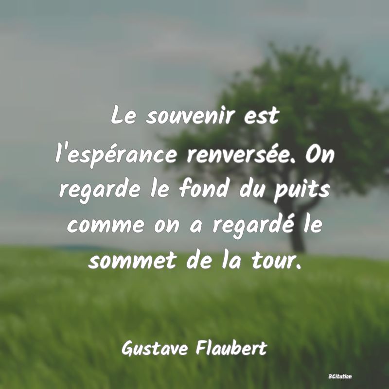 image de citation: Le souvenir est l'espérance renversée. On regarde le fond du puits comme on a regardé le sommet de la tour.