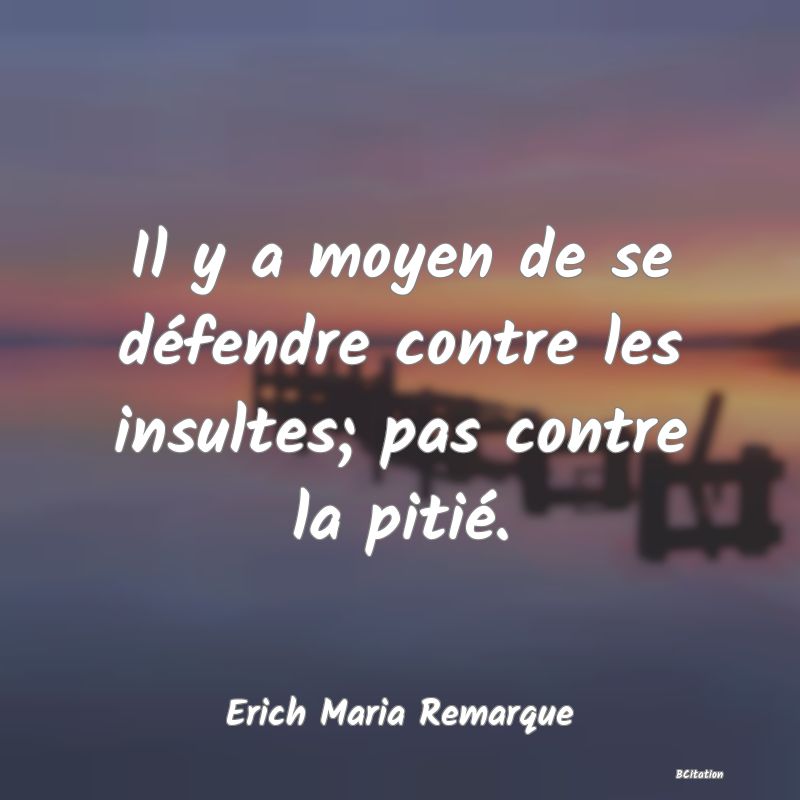 image de citation: Il y a moyen de se défendre contre les insultes; pas contre la pitié.