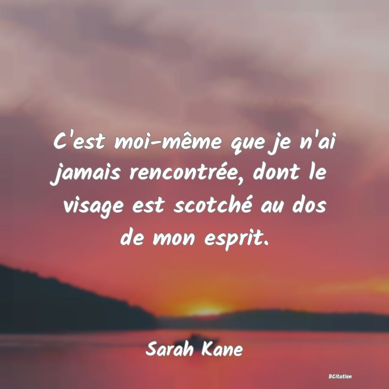 Belle Citation - C'est moi-même que je n'ai jamais rencontrée, dont le visage est scotché au dos de mon esprit. - Sarah Kane