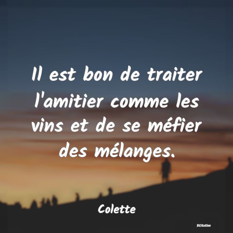 image de citation: Il est bon de traiter l'amitier comme les vins et de se méfier des mélanges.