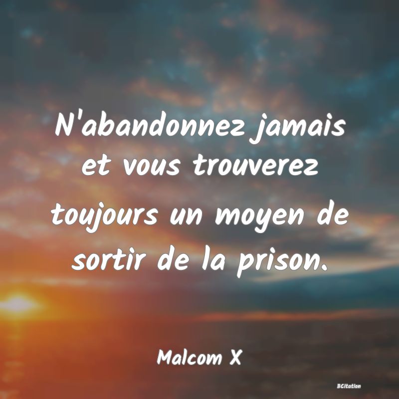 image de citation: N'abandonnez jamais et vous trouverez toujours un moyen de sortir de la prison.