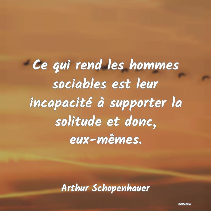 image de citation: Ce qui rend les hommes sociables est leur incapacité à supporter la solitude et donc, eux-mêmes.