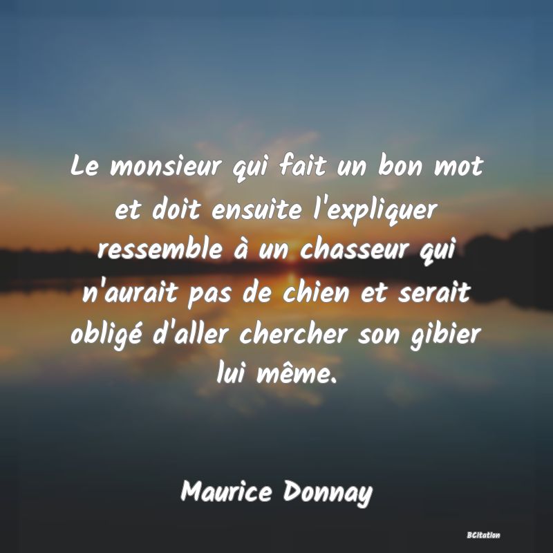 image de citation: Le monsieur qui fait un bon mot et doit ensuite l'expliquer ressemble à un chasseur qui n'aurait pas de chien et serait obligé d'aller chercher son gibier lui même.