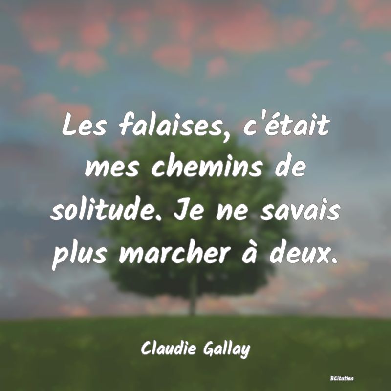 image de citation: Les falaises, c'était mes chemins de solitude. Je ne savais plus marcher à deux.