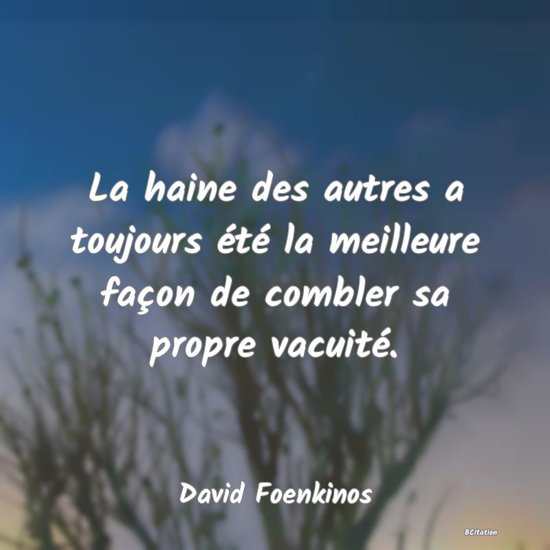 image de citation: La haine des autres a toujours été la meilleure façon de combler sa propre vacuité.