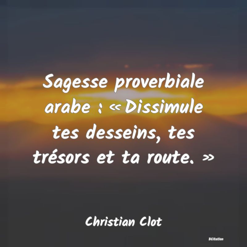 image de citation: Sagesse proverbiale arabe : « Dissimule tes desseins, tes trésors et ta route. »