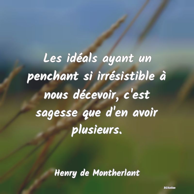 image de citation: Les idéals ayant un penchant si irrésistible à nous décevoir, c'est sagesse que d'en avoir plusieurs.