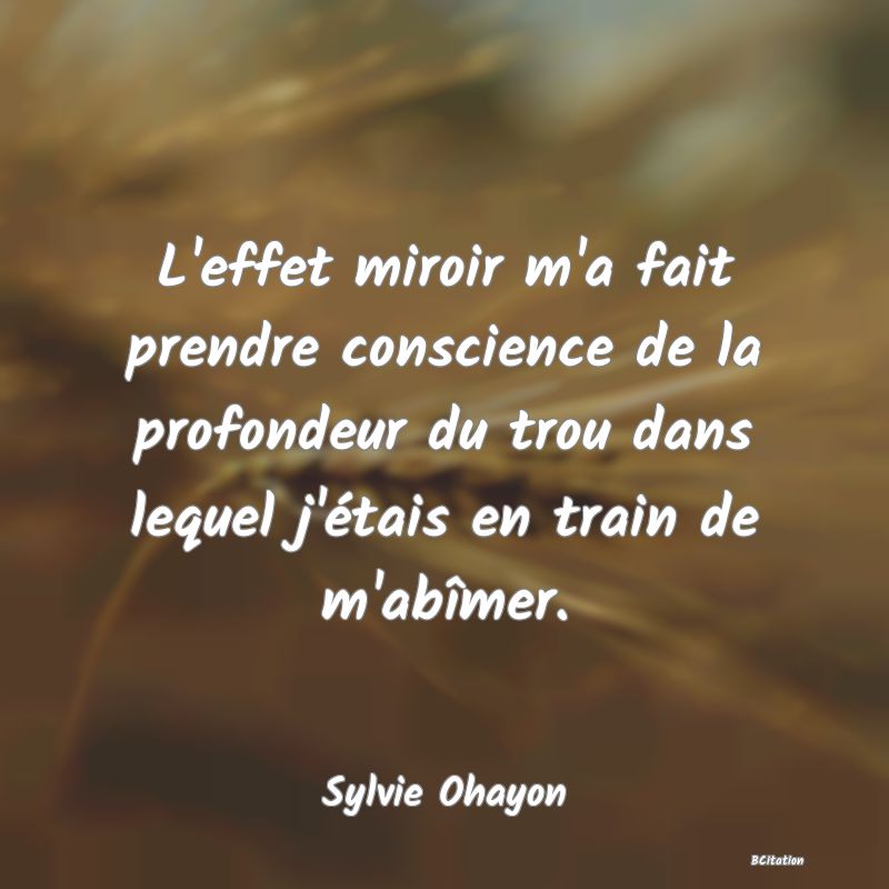 image de citation: L'effet miroir m'a fait prendre conscience de la profondeur du trou dans lequel j'étais en train de m'abîmer.