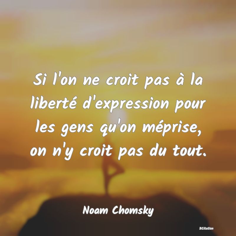 image de citation: Si l'on ne croit pas à la liberté d'expression pour les gens qu'on méprise, on n'y croit pas du tout.