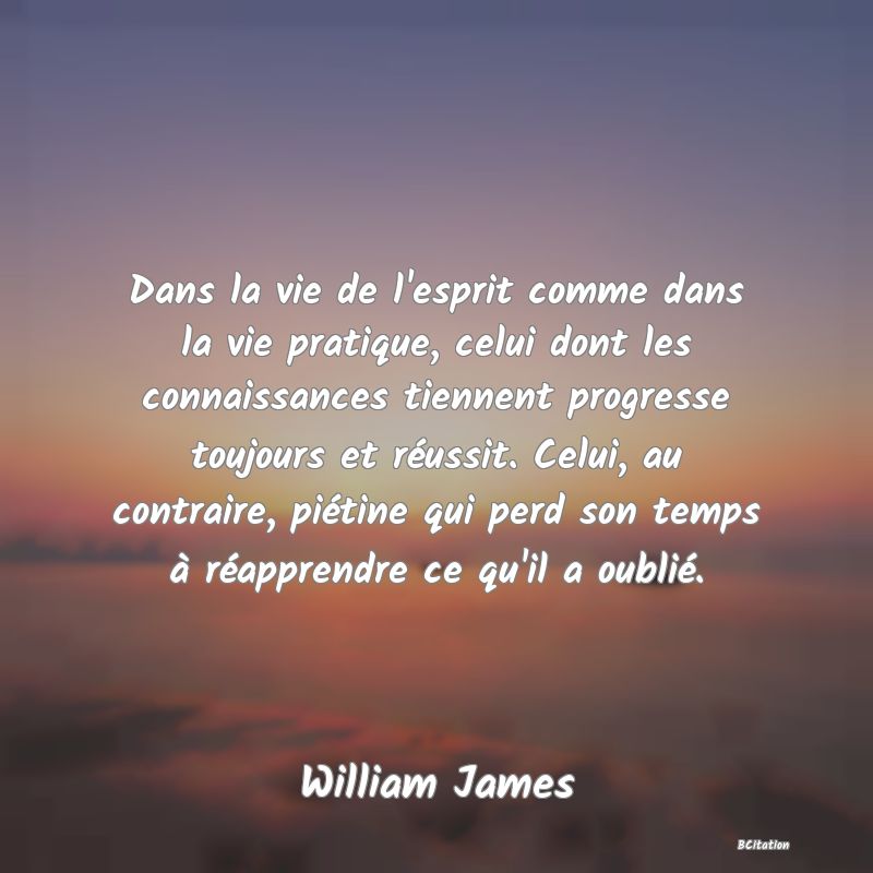 image de citation: Dans la vie de l'esprit comme dans la vie pratique, celui dont les connaissances tiennent progresse toujours et réussit. Celui, au contraire, piétine qui perd son temps à réapprendre ce qu'il a oublié.