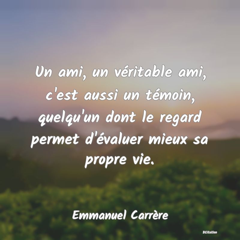 image de citation: Un ami, un véritable ami, c'est aussi un témoin, quelqu'un dont le regard permet d'évaluer mieux sa propre vie.