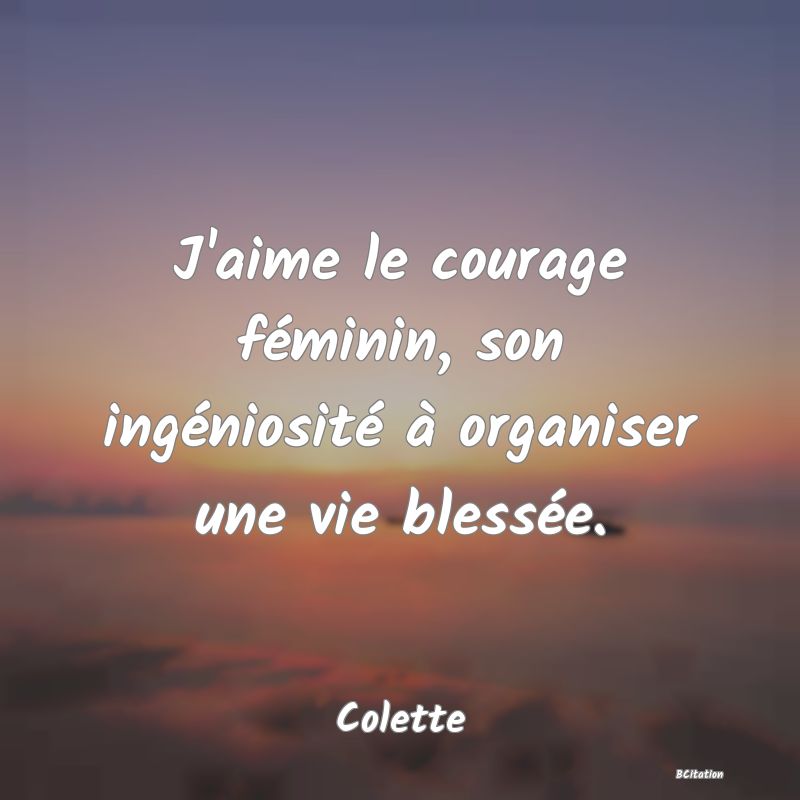 image de citation: J'aime le courage féminin, son ingéniosité à organiser une vie blessée.