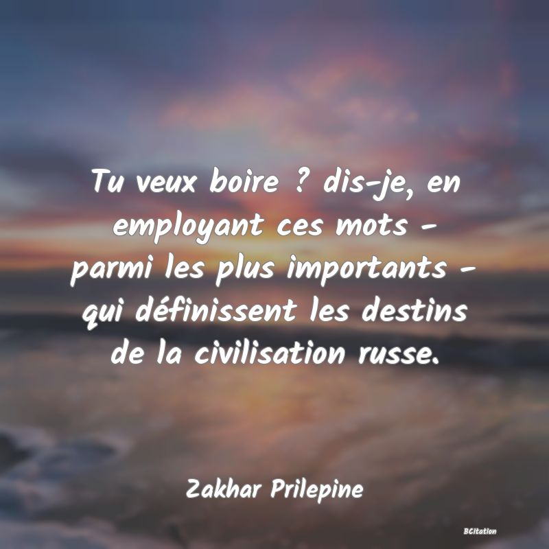 image de citation: Tu veux boire ? dis-je, en employant ces mots - parmi les plus importants - qui définissent les destins de la civilisation russe.