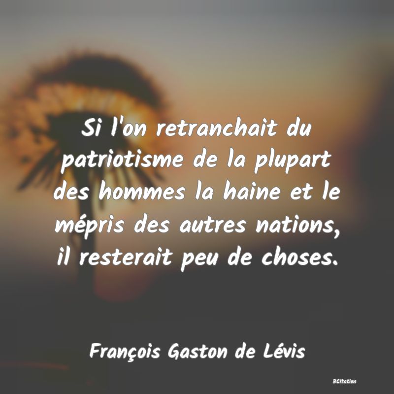 image de citation: Si l'on retranchait du patriotisme de la plupart des hommes la haine et le mépris des autres nations, il resterait peu de choses.