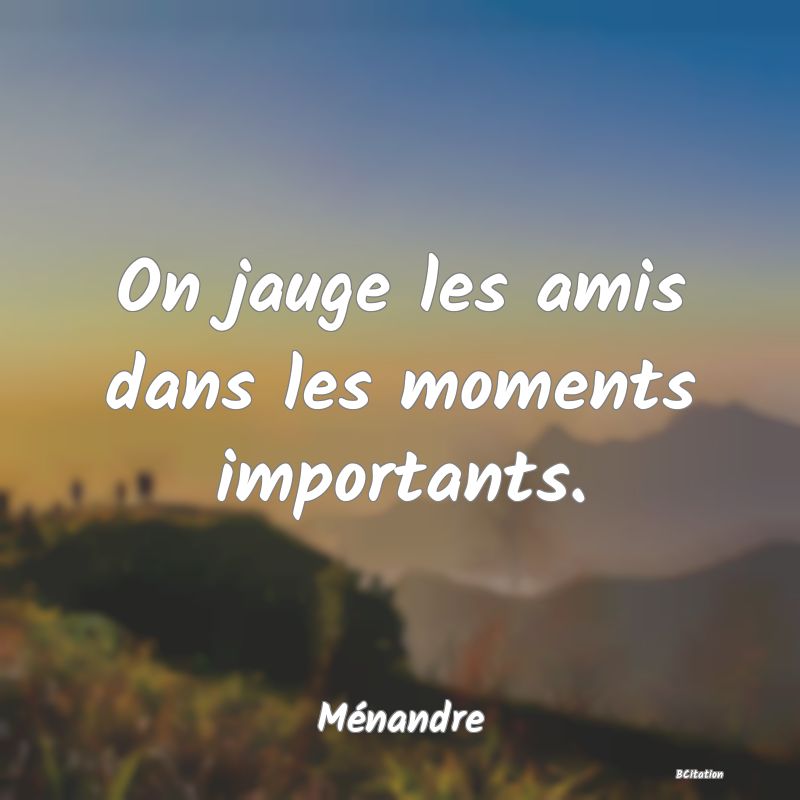 image de citation: On jauge les amis dans les moments importants.