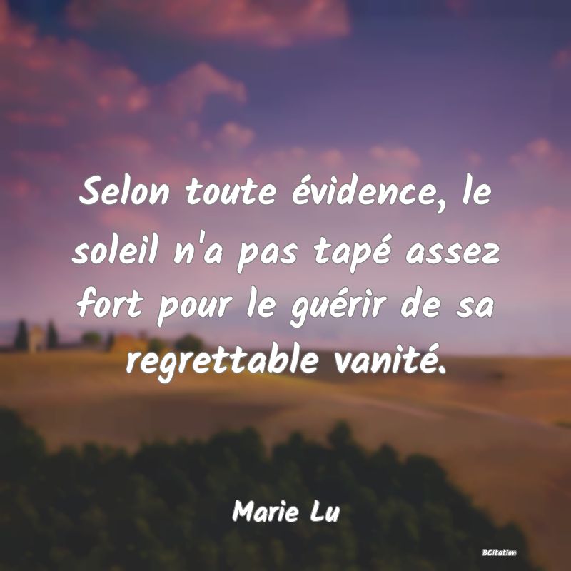 image de citation: Selon toute évidence, le soleil n'a pas tapé assez fort pour le guérir de sa regrettable vanité.