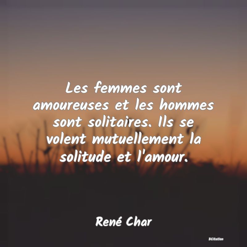 image de citation: Les femmes sont amoureuses et les hommes sont solitaires. Ils se volent mutuellement la solitude et l'amour.