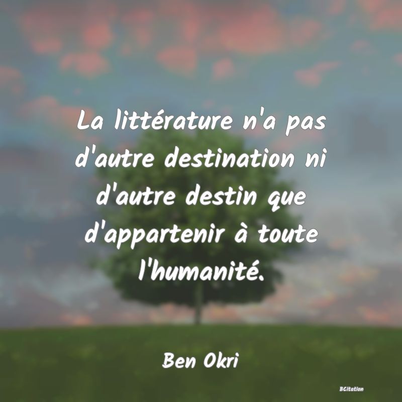 Belle Citation - La littérature n'a pas d'autre destination ni d'autre destin que d'appartenir à toute l'humanité. - Ben Okri