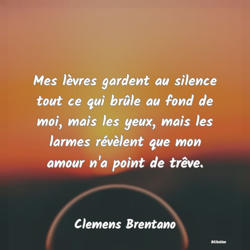 image de citation: Mes lèvres gardent au silence tout ce qui brûle au fond de moi, mais les yeux, mais les larmes révèlent que mon amour n'a point de trêve.