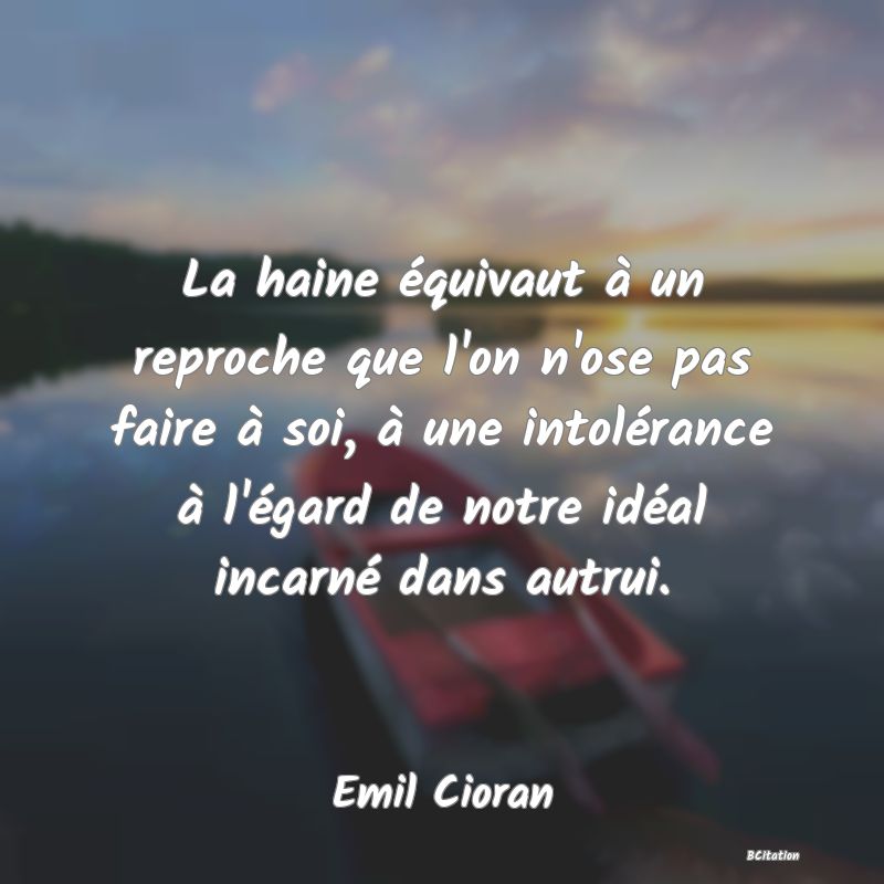 image de citation: La haine équivaut à un reproche que l'on n'ose pas faire à soi, à une intolérance à l'égard de notre idéal incarné dans autrui.