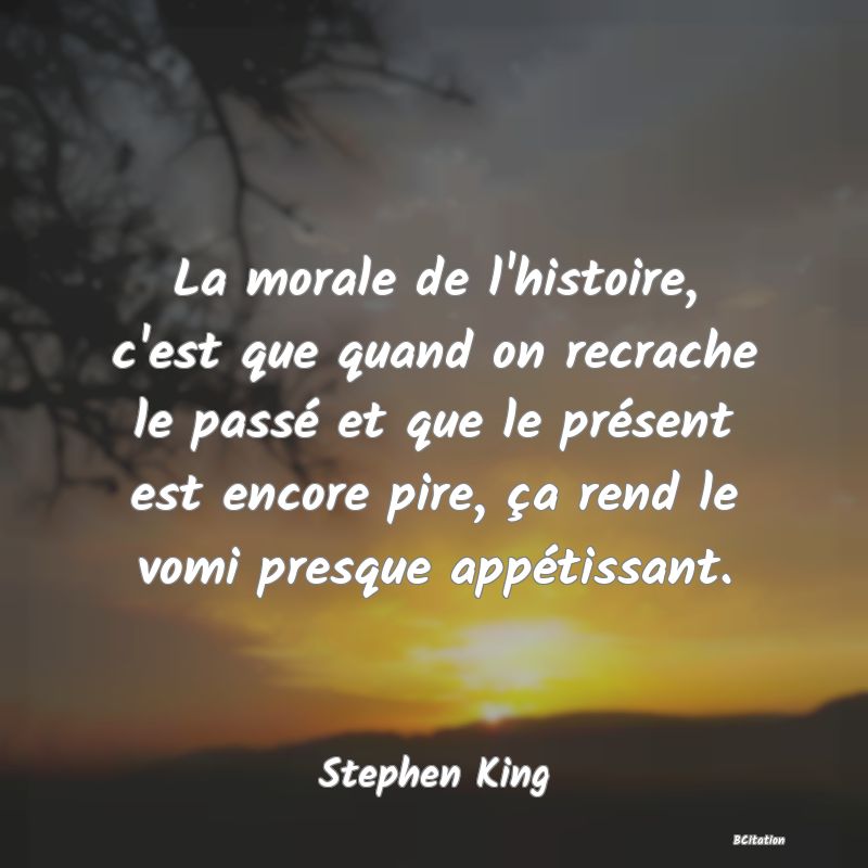 image de citation: La morale de l'histoire, c'est que quand on recrache le passé et que le présent est encore pire, ça rend le vomi presque appétissant.