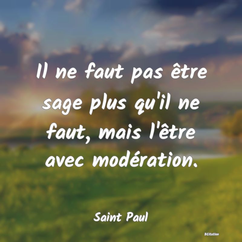 image de citation: Il ne faut pas être sage plus qu'il ne faut, mais l'être avec modération.