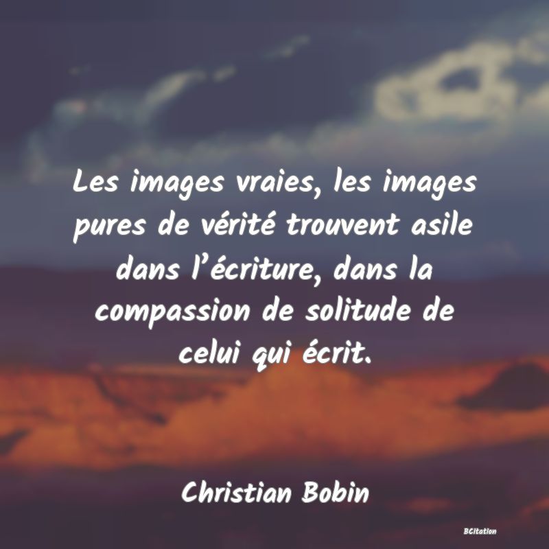 image de citation: Les images vraies, les images pures de vérité trouvent asile dans l’écriture, dans la compassion de solitude de celui qui écrit.