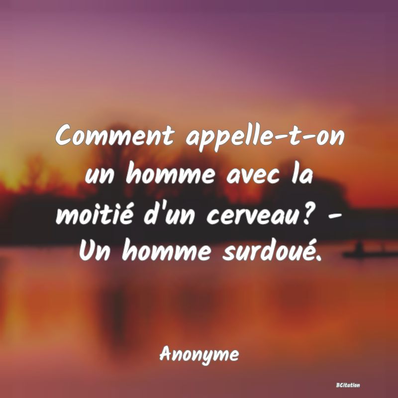 image de citation: Comment appelle-t-on un homme avec la moitié d'un cerveau? - Un homme surdoué.