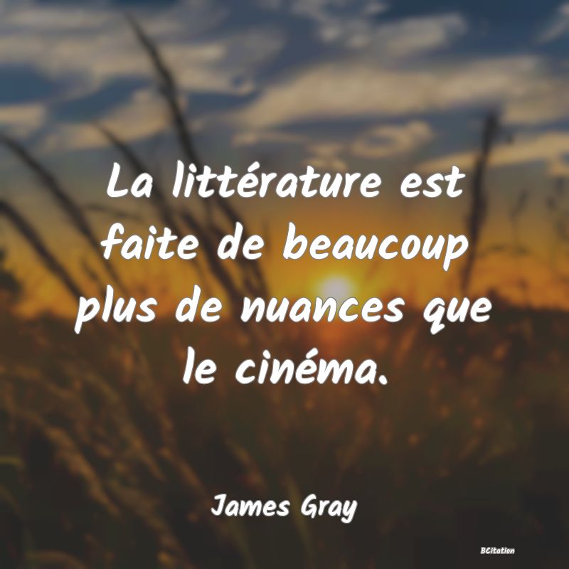 Belle Citation - La littérature est faite de beaucoup plus de nuances que le cinéma. - James Gray