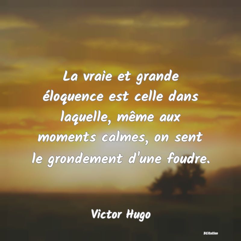 image de citation: La vraie et grande éloquence est celle dans laquelle, même aux moments calmes, on sent le grondement d'une foudre.